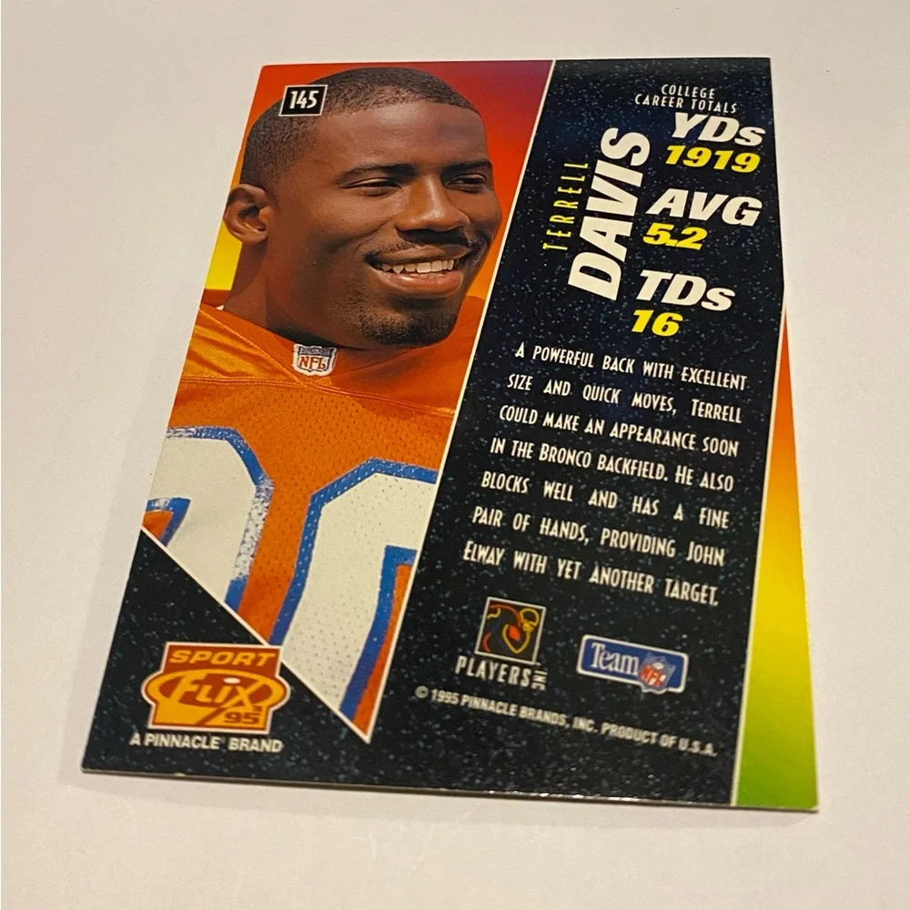 Terrell Davis RC Rookie 1995 Sport Pinnacle Flix # 145 Vintage Collectible